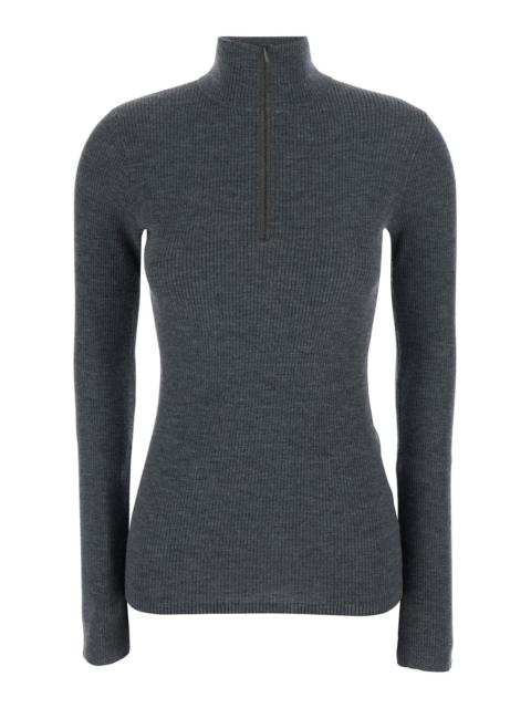 Brunello Cucinelli Wool Cashmere Zip Pull Grey Jersey