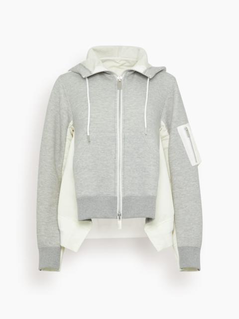 sacai Sponge Sweat x Nylon Twill Hoodie in Gray x Off White