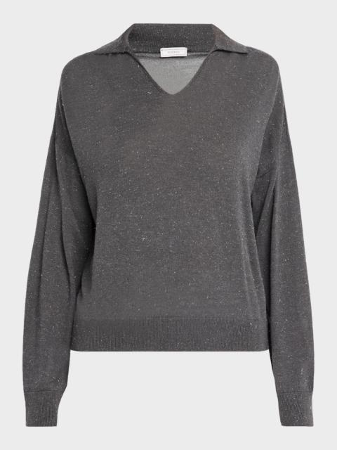 PESERICO Spread-Collar Shimmer Knit Sweater