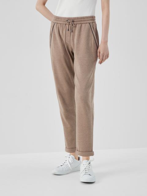 Cotton and silk French terry trousers with shiny pocket