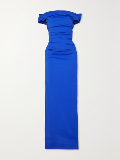 MATICEVSKI Assertion Off-the-shoulder Ruched Stretch-crepe Gown