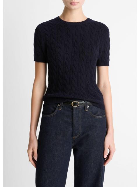 Vince Cable-Knit Wool & Cashmere-Blend Short-Sleeve Sweater