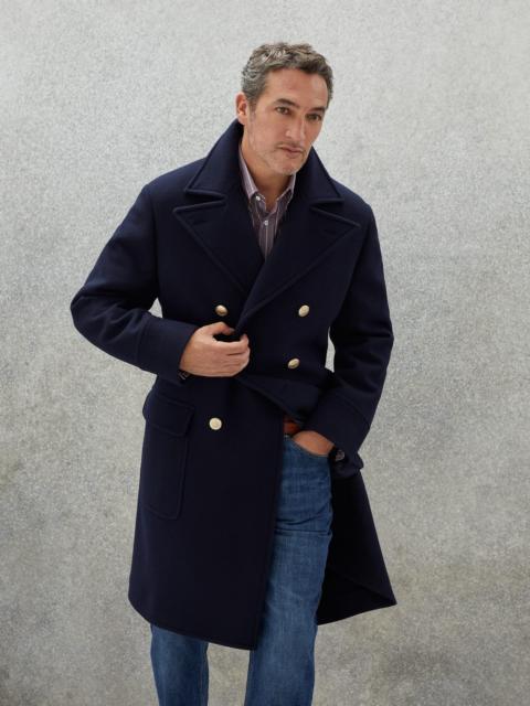 Virgin wool and cashmere double cloth one-and-a-half breasted coat with metal buttons