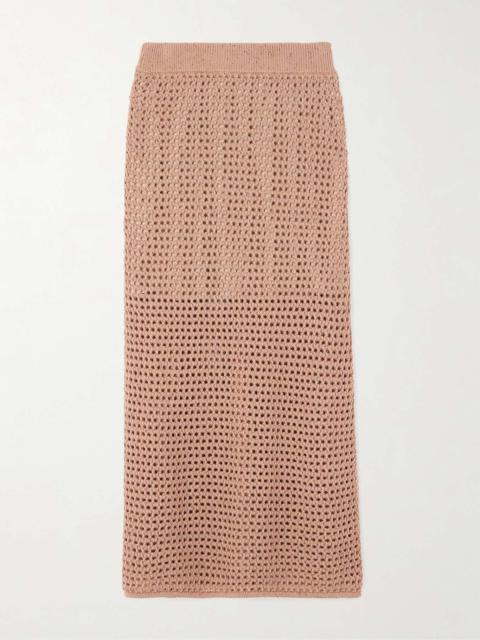 Sequin-emhellished open-knit cotton-blend midi skirt