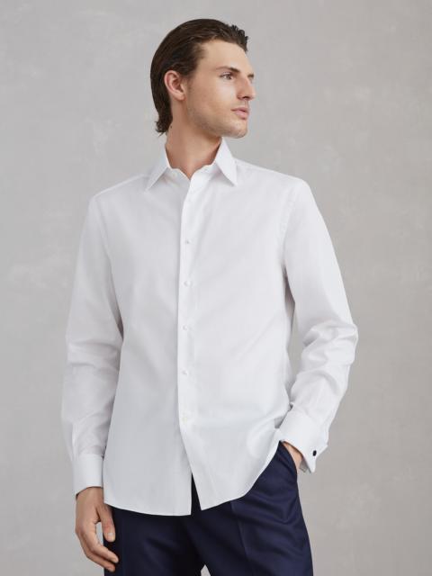 Brunello Cucinelli Sea Island cotton twill slim fit tuxedo shirt with spread collar