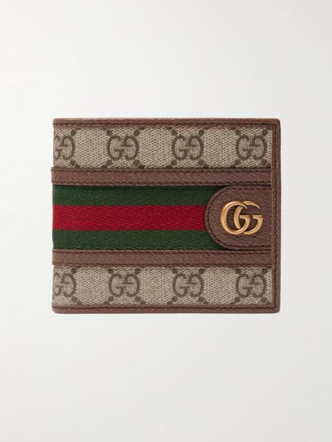 GUCCI Ophidia Webbing-Trimmed Monogrammed Coated-Canvas and Leather Billfold Wallet Brown