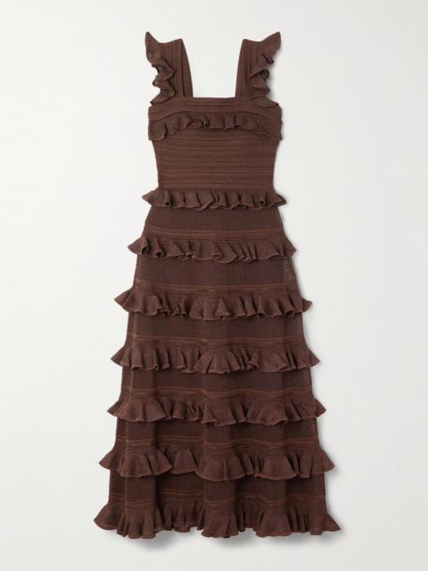 Zimmermann Ruffled Tiered Pointelle-knit Midi Dress