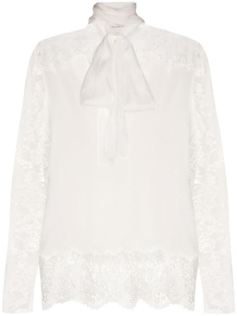 Lace detail pussy bow blouse