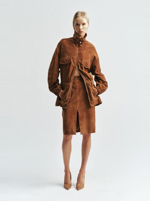 BARDOT Rheba Genuine Suede Midi Skirt In Russet