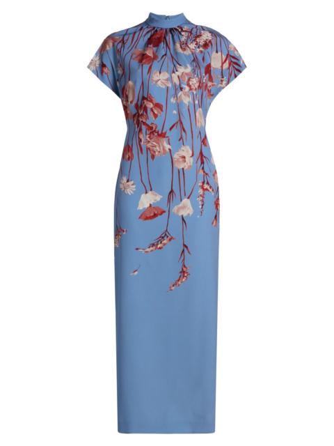 LELA ROSE Women's Stella Floral Crêpe Midi-Dress - Cornflower Multi
