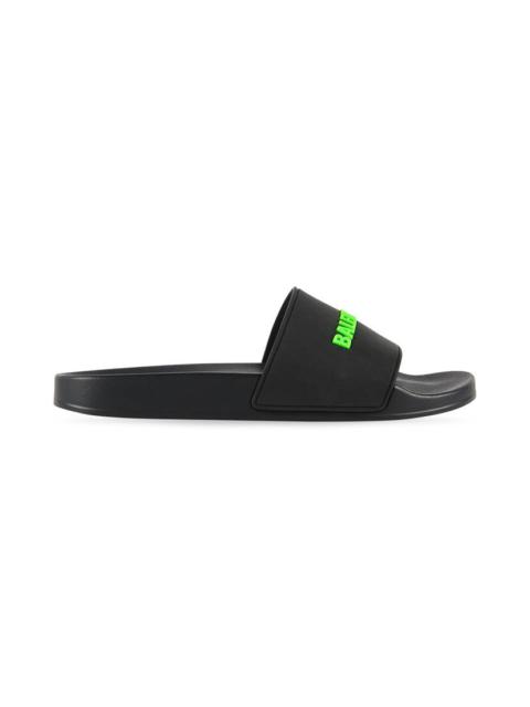 BALENCIAGA Men's Pool Slide Sandal in Black/fluo Green