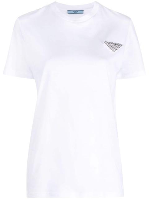 Prada crystal-embellished triangle logo T-shirt