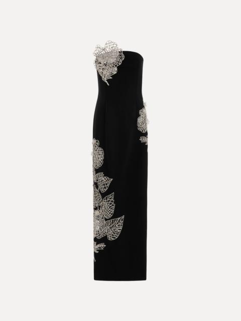 Oscar de la Renta CRYSTAL LEAVES EMBROIDERED COCKTAIL DRESS