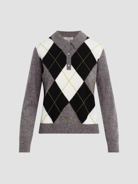 Joe's Jeans Women's Argyle Cashmere Polo Sweater - Charcoal Argyle