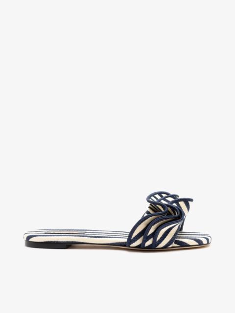 Larroudé Ivy Ruffle Flat Navy Striped Canva