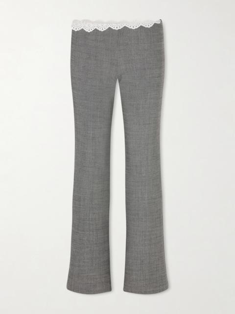 MAGDA BUTRYM Broderie Anglaise-trimmed Herringbone Stretch-wool Flared Pants