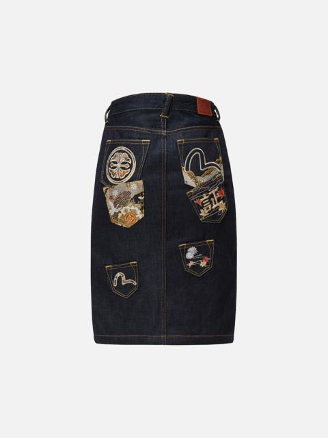 EVISU MULTI-POCKET DENIM SKIRT