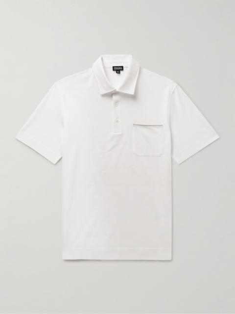 ZEGNA Slim-Fit Nubuck-Trimmed Cotton-Piqué Polo Shirt