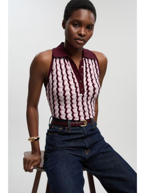 KAREN MILLEN Knit Contrast Collar Pointelle Sleeveless Midi Top