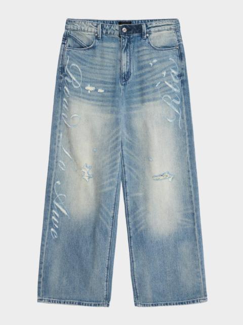 RTA Men's Franco Lasered Wide-Leg Jeans