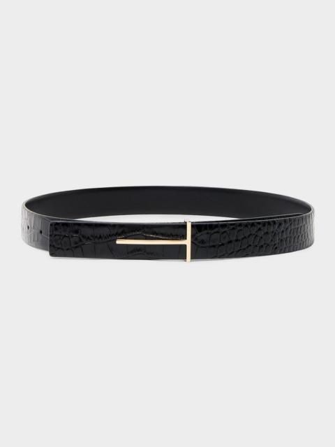 TOM FORD Croc-Effect Leather Belt