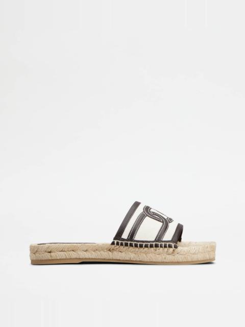 KATE SANDALS IN CANVAS AND LEATHER - WHITE, BLACK