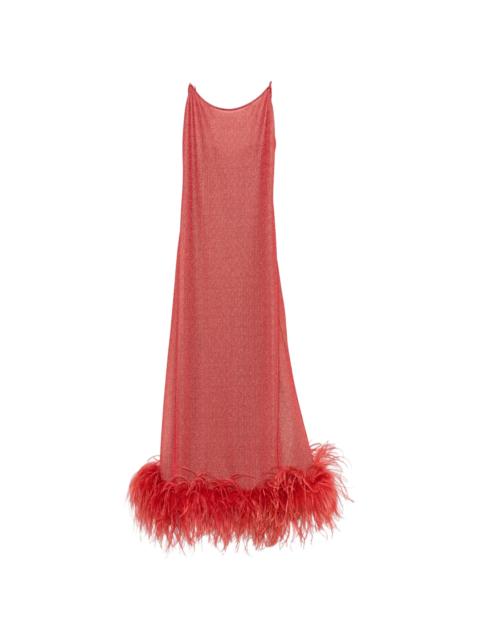 Oséree Oséree Lumière Plumage Feather-trim Maxi Dress