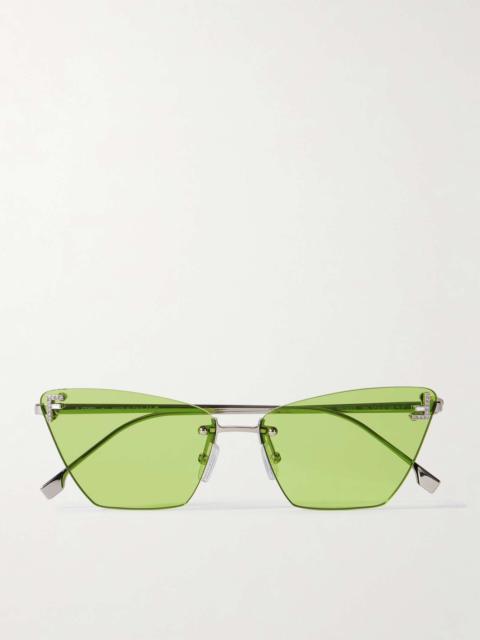 FENDI Rimless cat-eye crystal-embellished silver-tone sunglasses Green