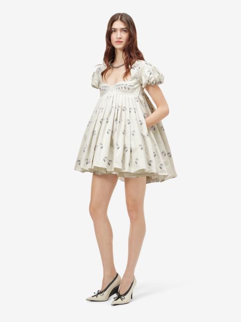 Alexander McQueen Women's Taffeta Rose Jacquard Mini Dress in Light Green