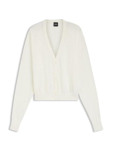 BOSS LINEN-COTTON CARDIGAN WITH BUTTONED FRONT