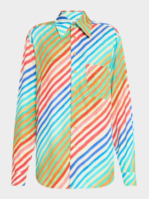 CHRISTOPHER JOHN ROGERS Striped Bias Button-Down Shirt