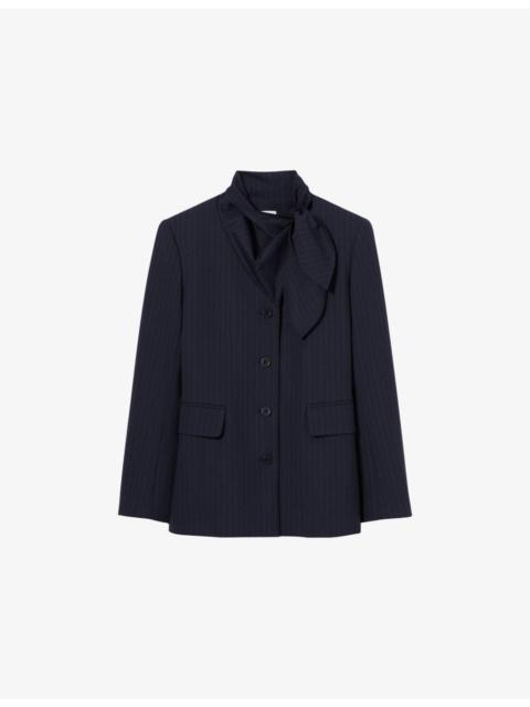 Claudie Pierlot Pinstriped Scarf-Collar Wool-Blend Jacket