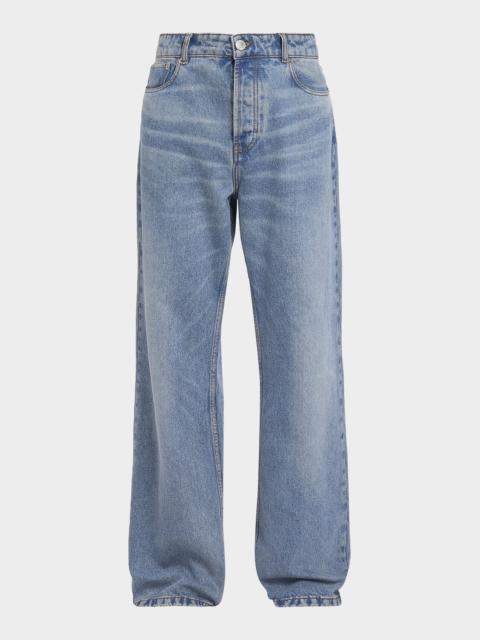 AMI Paris Men's Faded Denim Wide-Leg Jeans