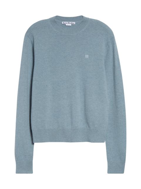Acne Studios Acne Studios Kalas Core Face Patch Wool & Yak Hair Sweater in Dusty Blue at Nordstrom