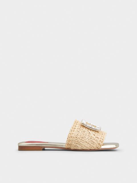 Roger Vivier Strass Buckle Slides in Raffia