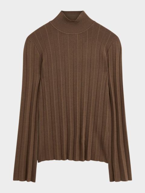 JOSEPH Mock-Neck Silk Stretch Plisse Sweater