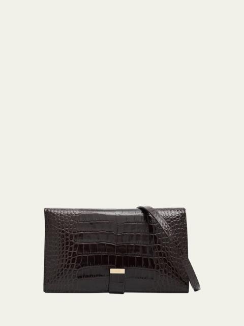 Organizer Shoulder Bag in Croc-Embossed Leather