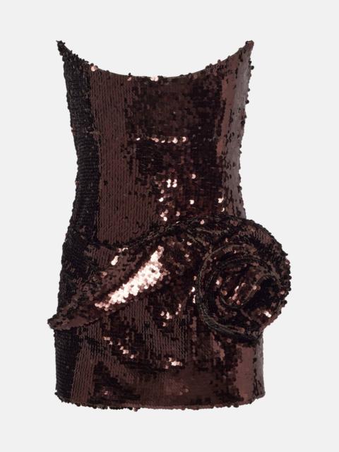 MAGDA BUTRYM Floral-appliqué sequined minidress