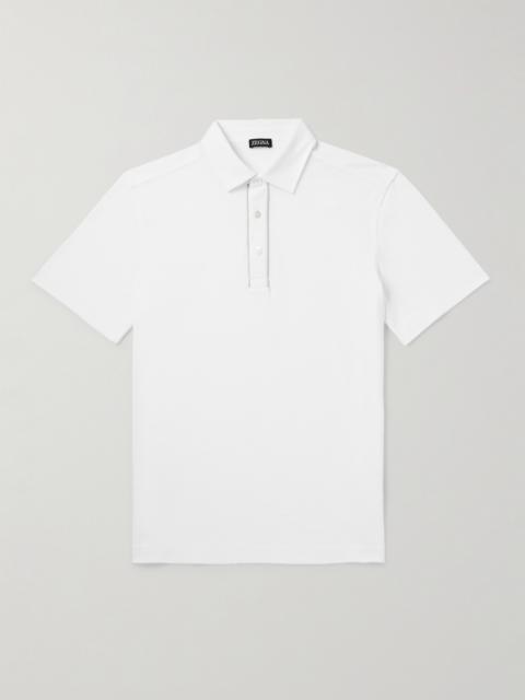 ZEGNA Leather-Trimmed Cotton-Piqué Polo Shirt