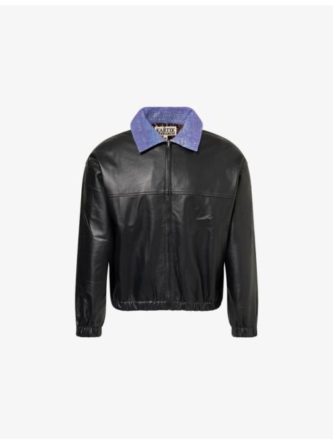 KARTIK RESEARCH Kantha Contrast-Collar Leather Jacket