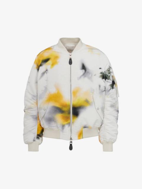 Alexander McQueen Men's Obscured Flower Bomber Jacket in White/yellow
