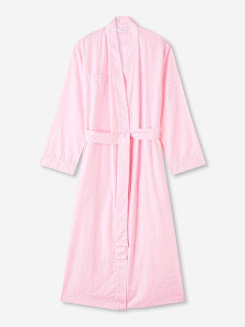 Derek Rose Women's Long Dressing Gown Kate 7 Cotton Jacquard Pink
