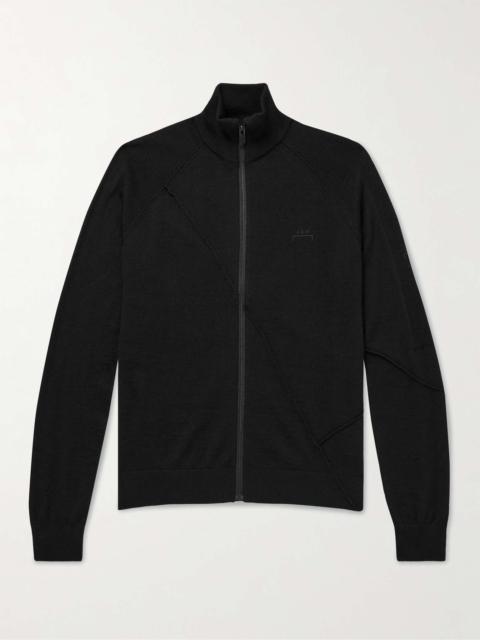 Slim-Fit Logo-Embroidered Wool Zip-Up Cardigan