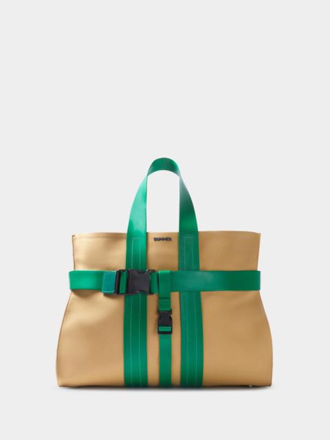 SUNNEI BEIGE & GREEN PARALLELEPIPEDO MESSENGER BAG | REVERSIBLE