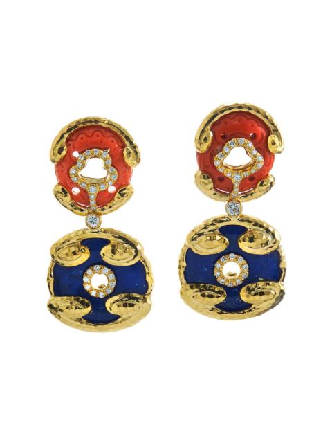 DAVID WEBB Diamond Lapis Lazuli Scroll Disk Earrings