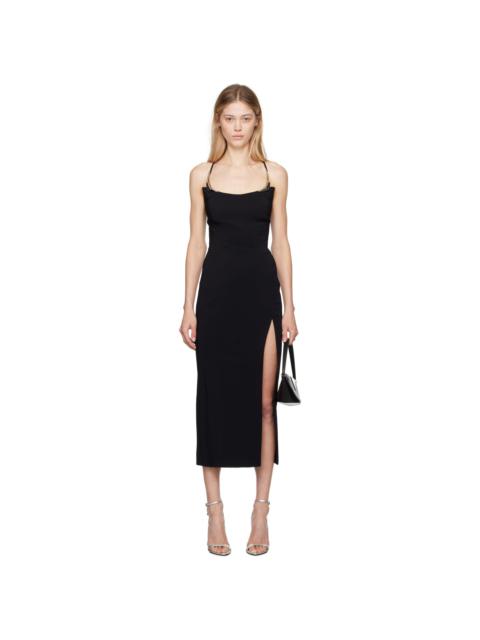 MUGLER Black Metallic Details Midi Dress