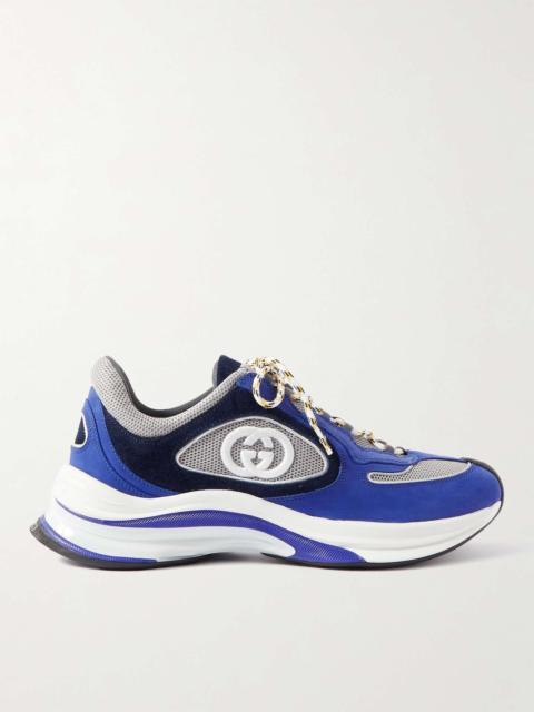 GUCCI Run Logo-Embroidered Mesh, Suede and Nubuck Sneakers