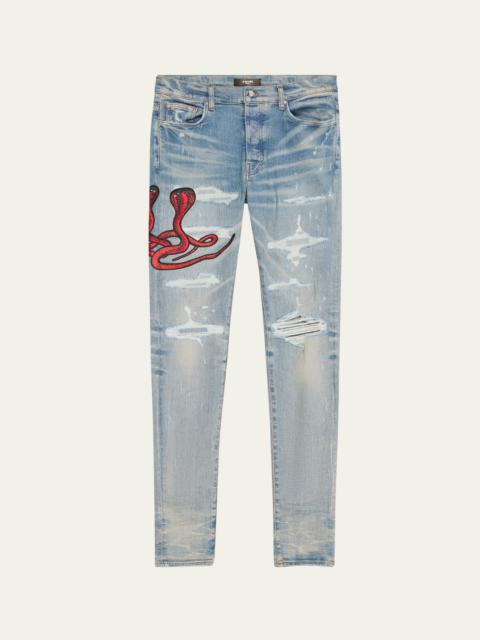 Men's Snake Applique Skinny Jeans