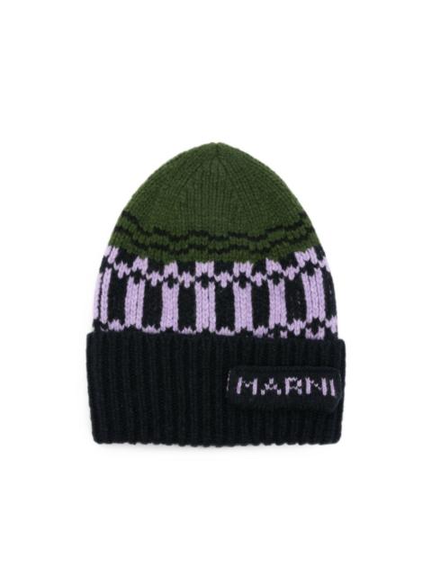 Marni logo-patch beanie hat