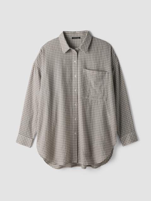 EILEEN FISHER Wool Cotton Check Classic Collar Long Shirt